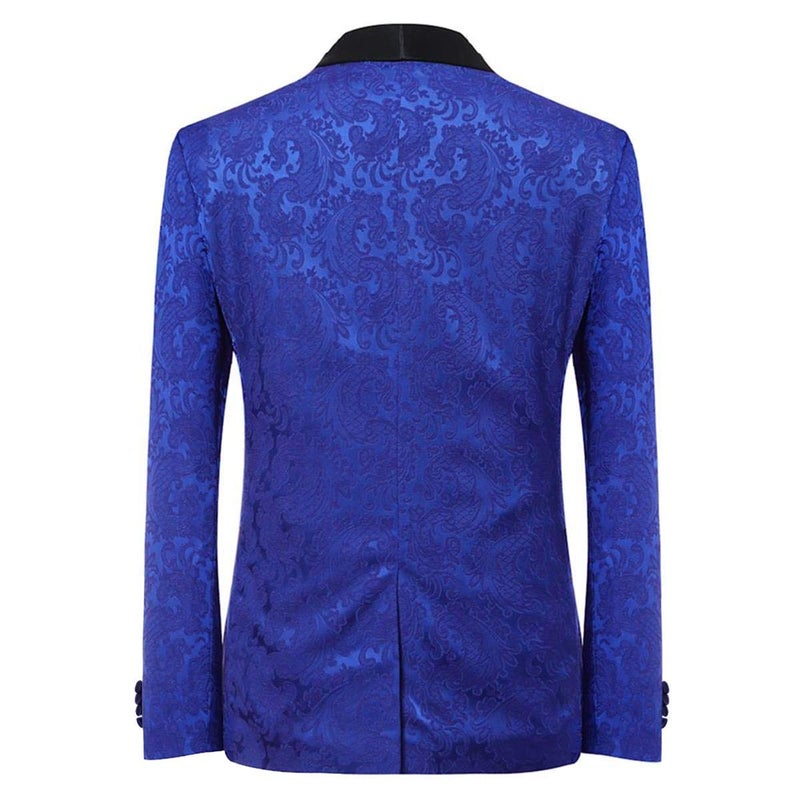 YFFUSHI Men's Elegant Jacquard 3 Piece Suit Shawl Lapel Slim Fit Tuxedo Set Blue - Image 2